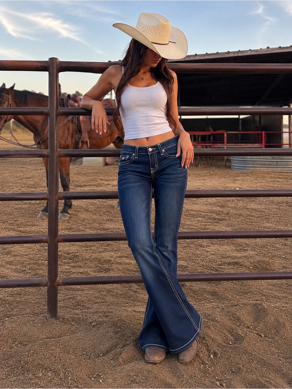 rebels Dark Blue Flare Jeans with Contrast Stitching